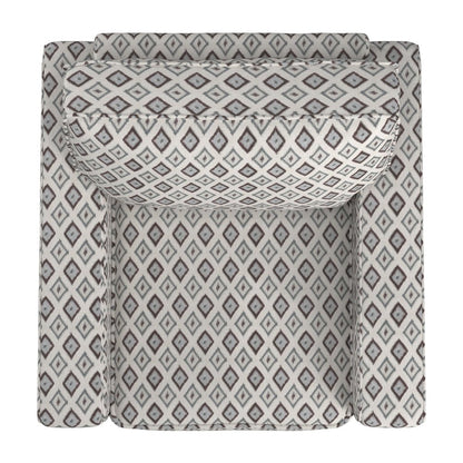 Espresso Finish Brown & Blue Diamond Pattern Fabric Chair