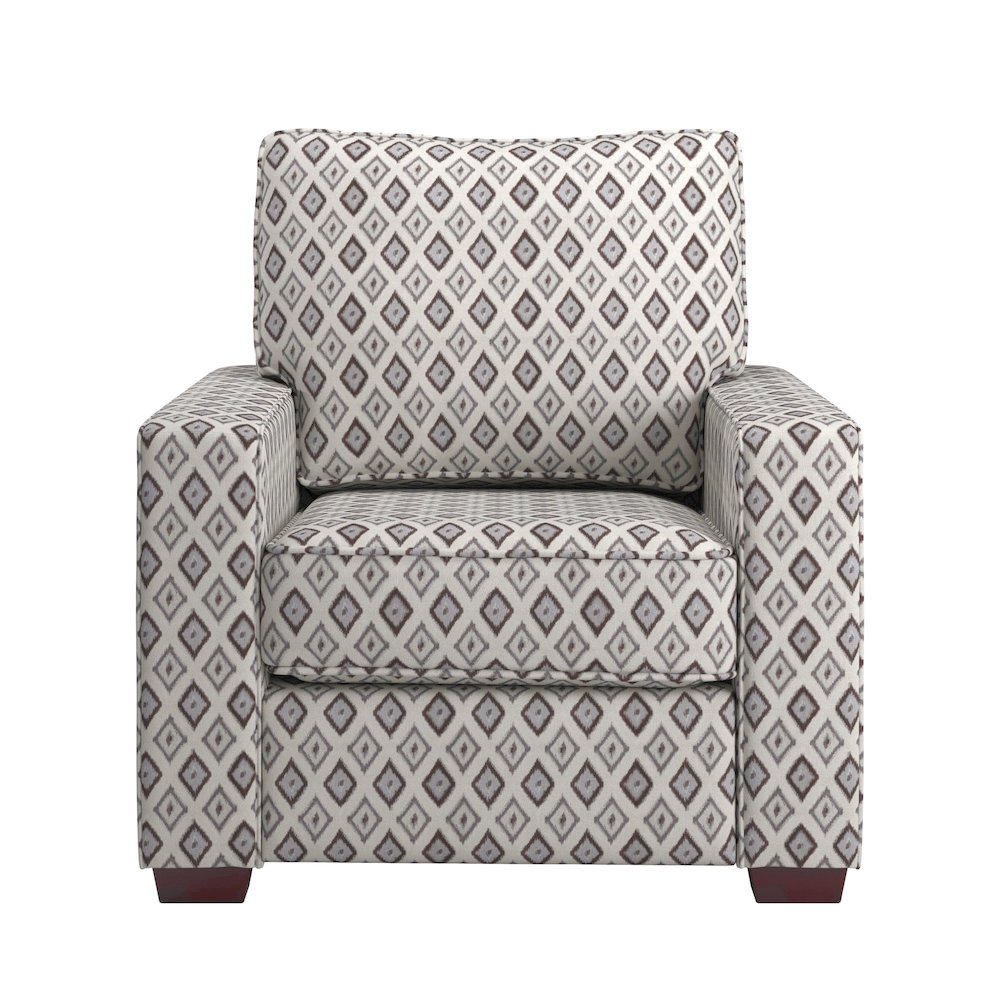 Espresso Finish Brown & Blue Diamond Pattern Fabric Chair