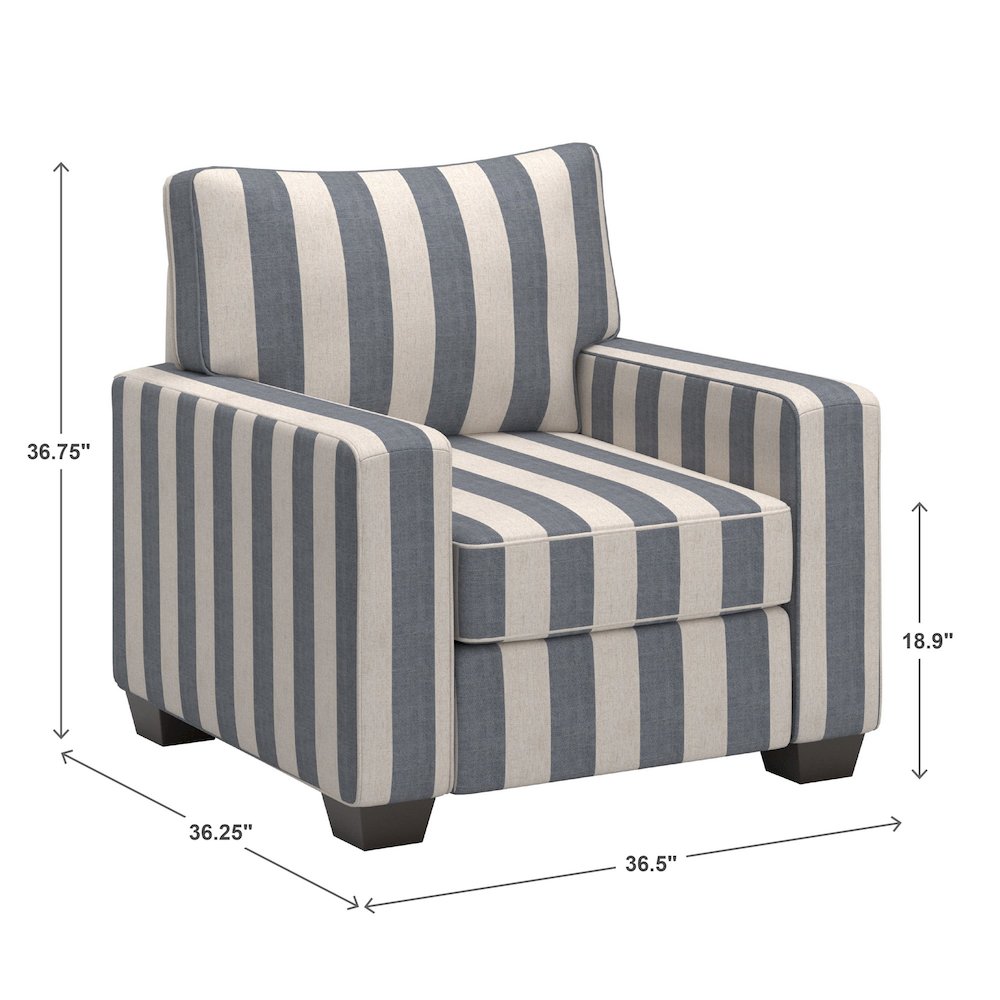 Espresso Finish Blue & White Strip Pattern Fabric Chair