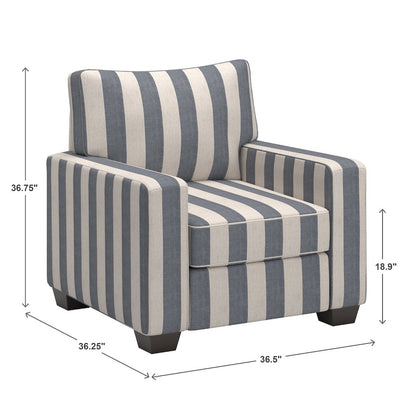 Espresso Finish Blue & White Strip Pattern Fabric Chair