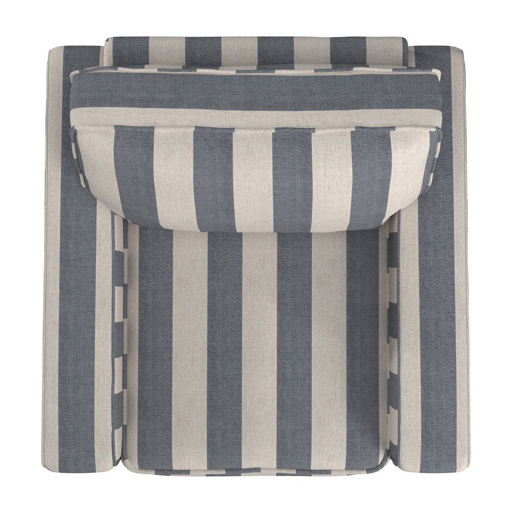 Espresso Finish Blue & White Strip Pattern Fabric Chair