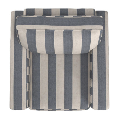 Espresso Finish Blue & White Strip Pattern Fabric Chair