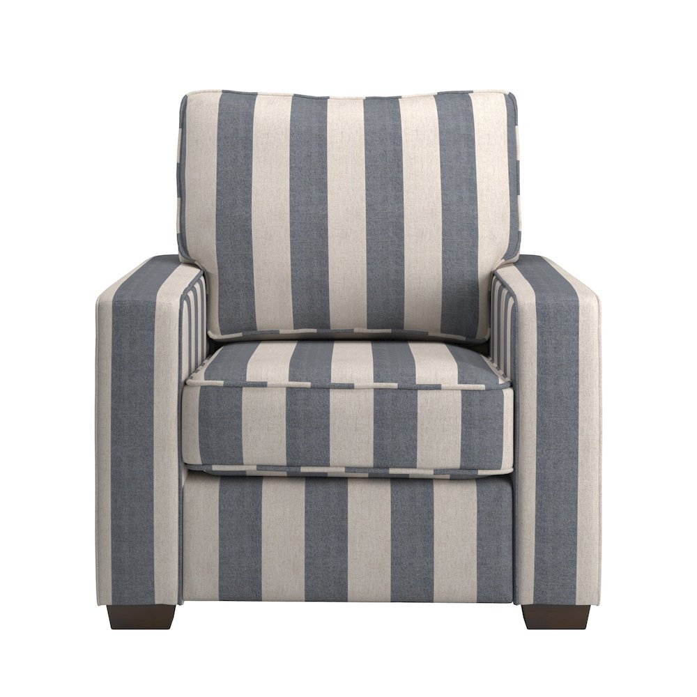 Espresso Finish Blue & White Strip Pattern Fabric Chair