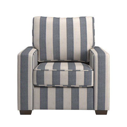 Espresso Finish Blue & White Strip Pattern Fabric Chair