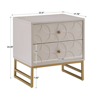 White Finish Arched Diamond Pattern Nightstand With Gold Metal Base