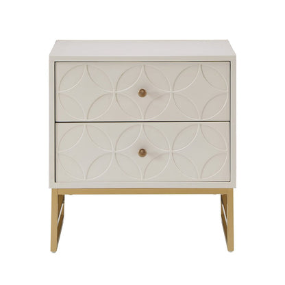White Finish Arched Diamond Pattern Nightstand With Gold Metal Base