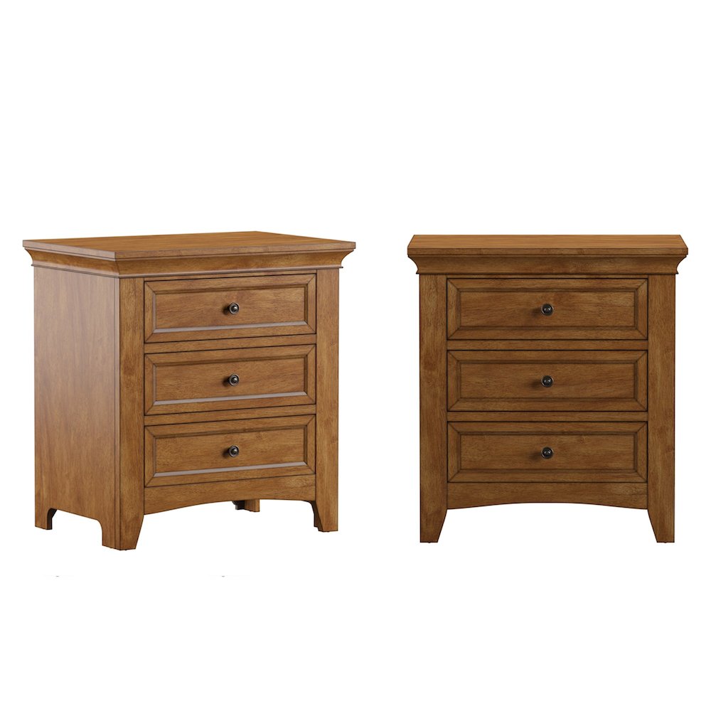 Oak Finish 3-Drawer Nightstand With 2 Sets Modular Storage Panels