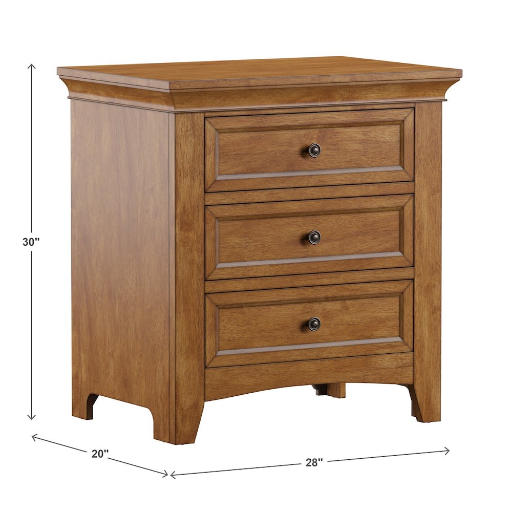 Oak Finish 3-Drawer Nightstand With 2 Sets Modular Storage Panels