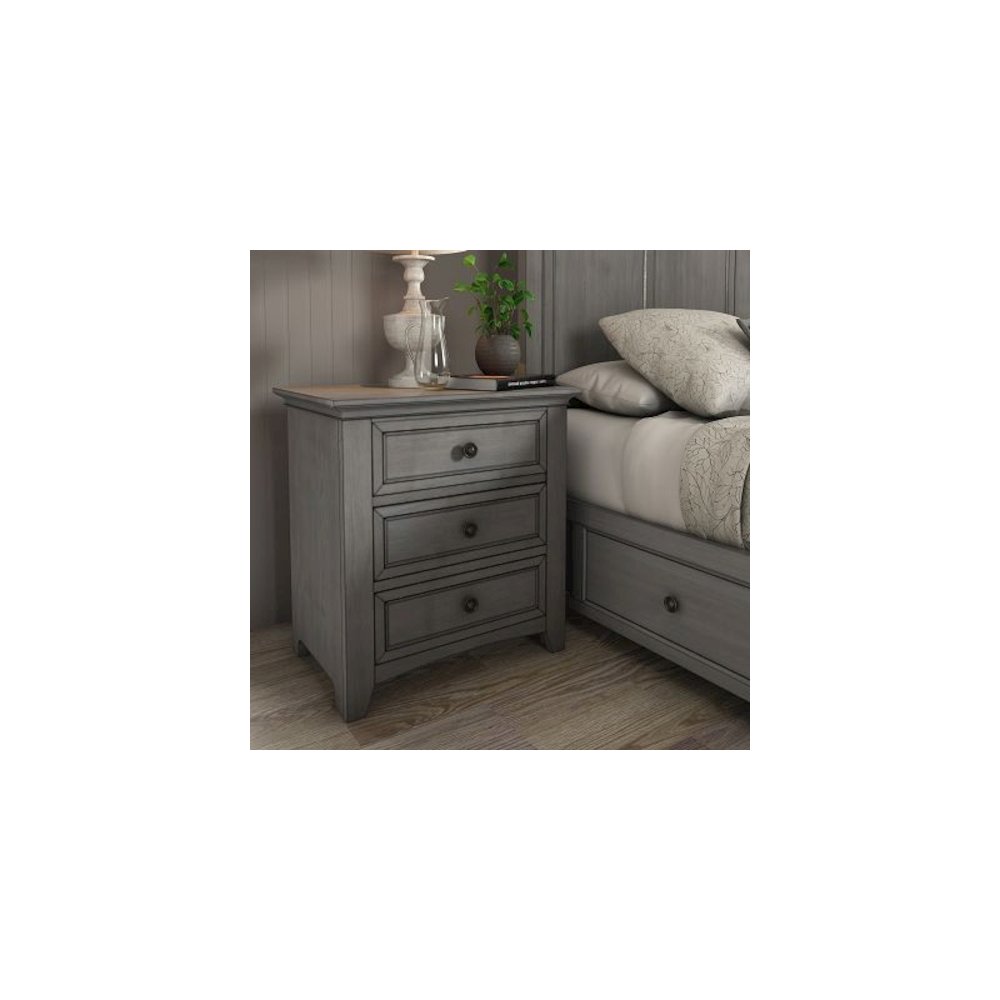 Antique Grey Finish 3-Drawer Nightstand With 2 Sets Modular Storage Panels