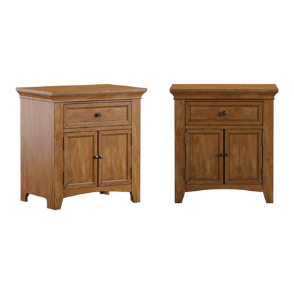 Oak Finish 1-Drawer Cupboard Nightstand