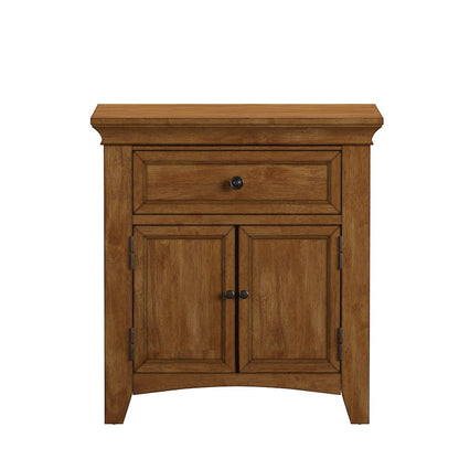 Oak Finish 1-Drawer Cupboard Nightstand