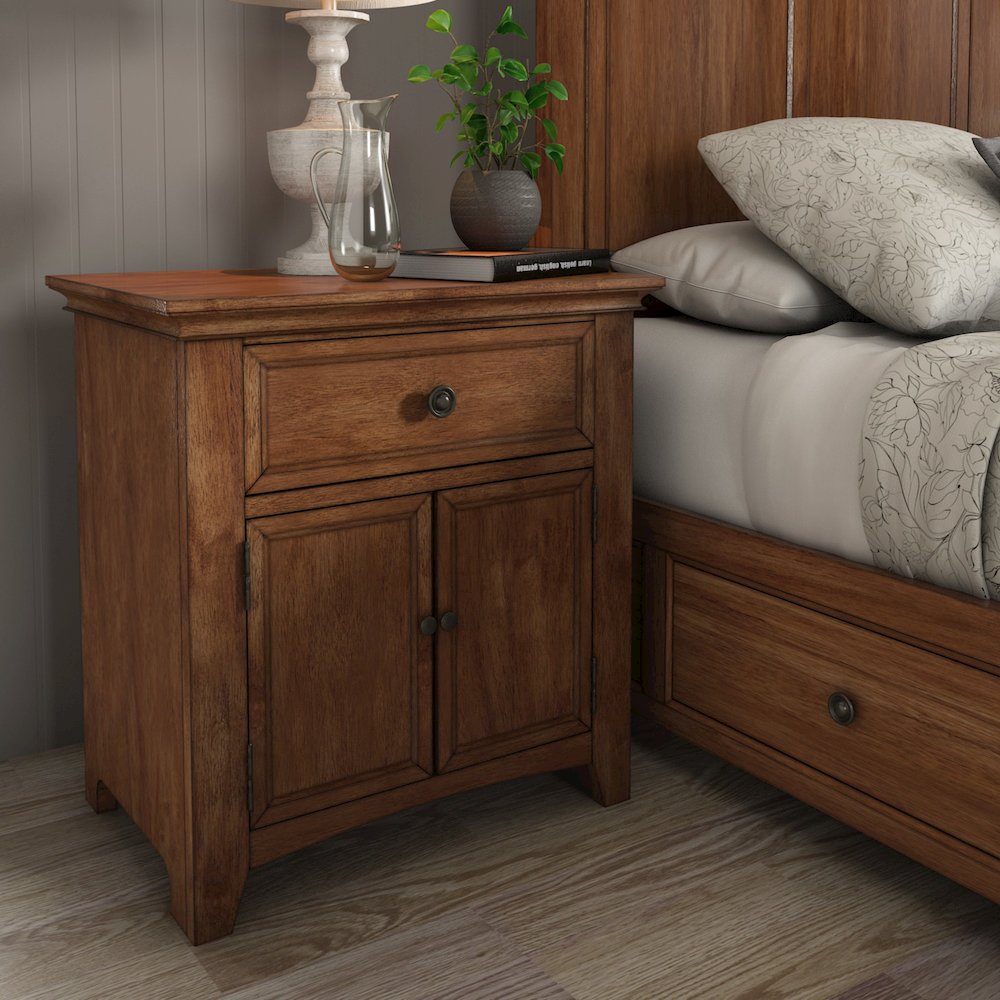 Oak Finish 1-Drawer Cupboard Nightstand