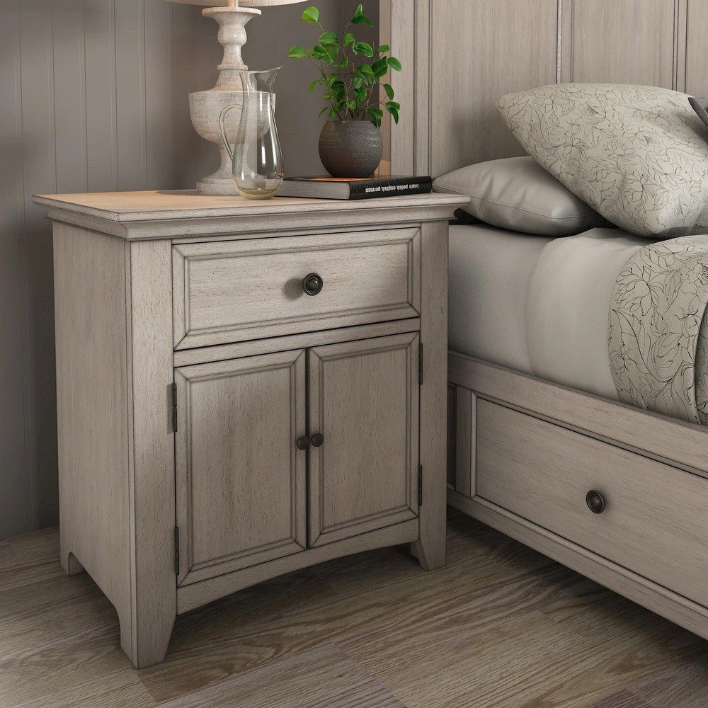 Antique White Finish 1-Drawer Cupboard Nightstand