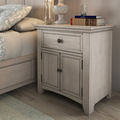 Antique White Finish 1-Drawer Cupboard Nightstand