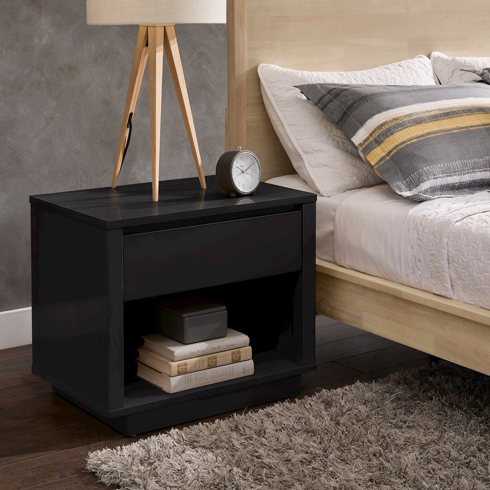 Black Finish 1-Drawer Nightstand