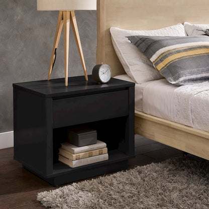 Black Finish 1-Drawer Nightstand