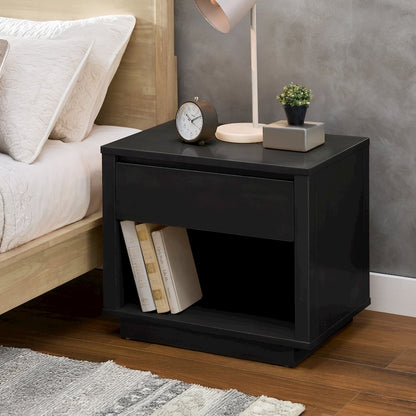 Black Finish 1-Drawer Nightstand