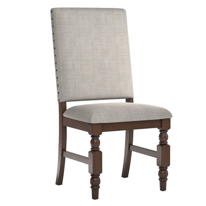 Set of 2, Burnished Dark Oak Finish Grey Linen Side Chair