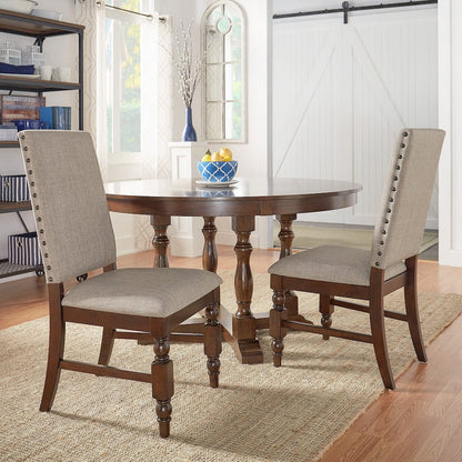 Set of 2, Burnished Dark Oak Finish Grey Linen Side Chair