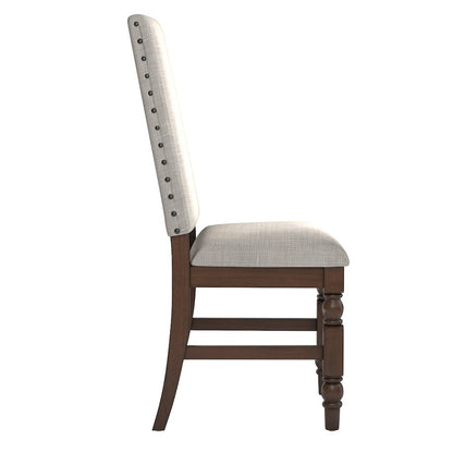 Set of 2, Burnished Dark Oak Finish Grey Linen Side Chair