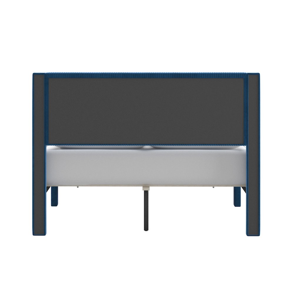 Blue Pleated Velvet Storage Queen Bed