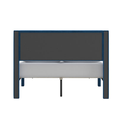 Blue Pleated Velvet Storage Queen Bed