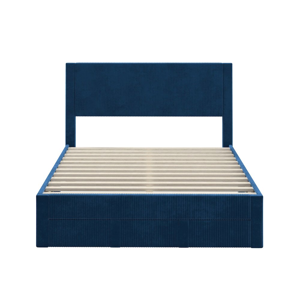 Blue Pleated Velvet Storage Queen Bed
