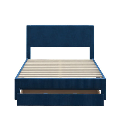 Blue Pleated Velvet Storage Queen Bed