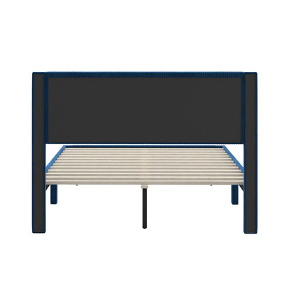 Blue Pleated Velvet Storage Queen Bed