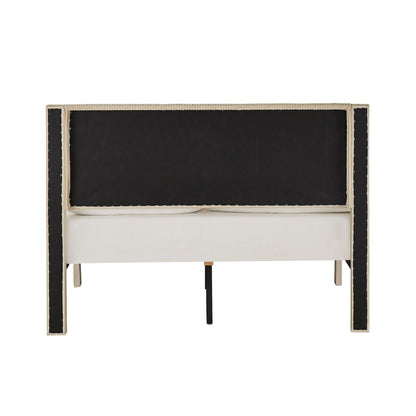 Beige Pleated Velvet Storage Queen Bed