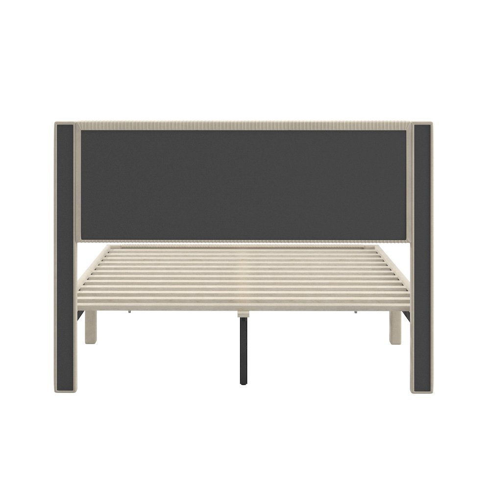 Beige Pleated Velvet Storage Queen Bed