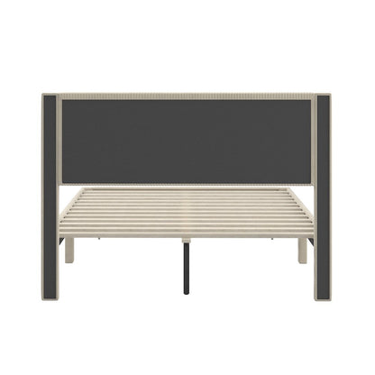 Beige Pleated Velvet Storage Queen Bed