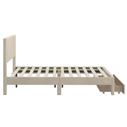Beige Pleated Velvet Storage Queen Bed