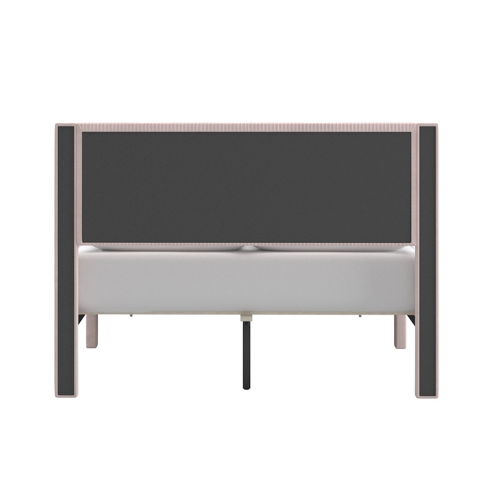 Light Pink Pleated Velvet Storage Queen Bed