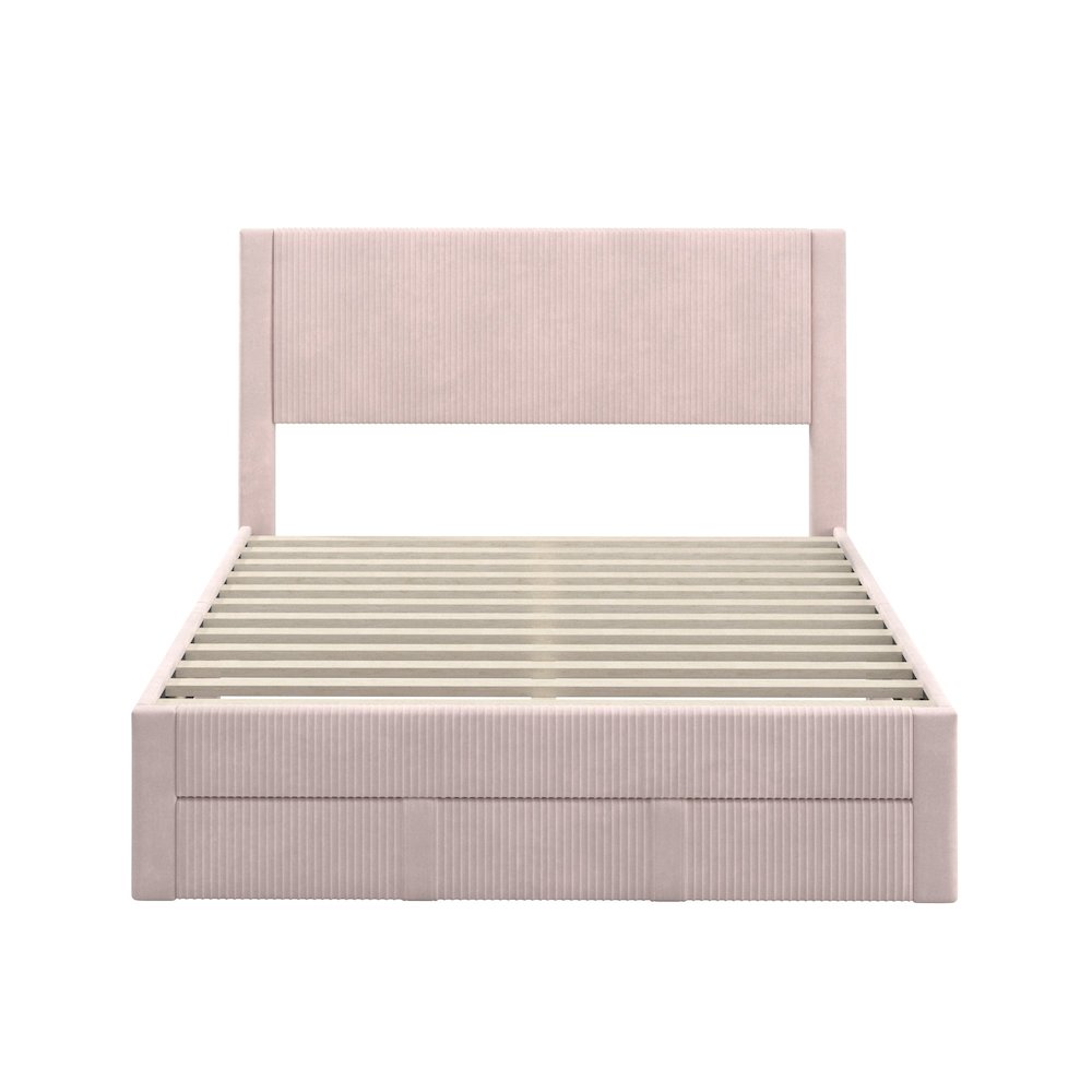 Light Pink Pleated Velvet Storage Queen Bed