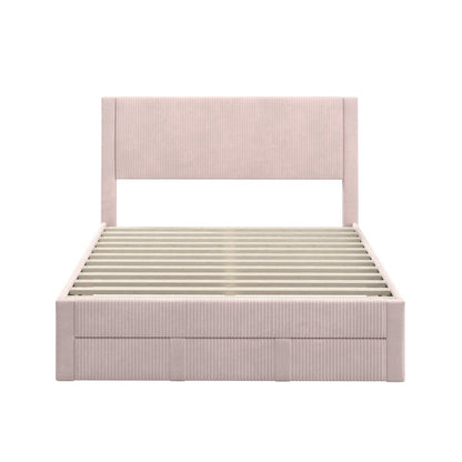 Light Pink Pleated Velvet Storage Queen Bed