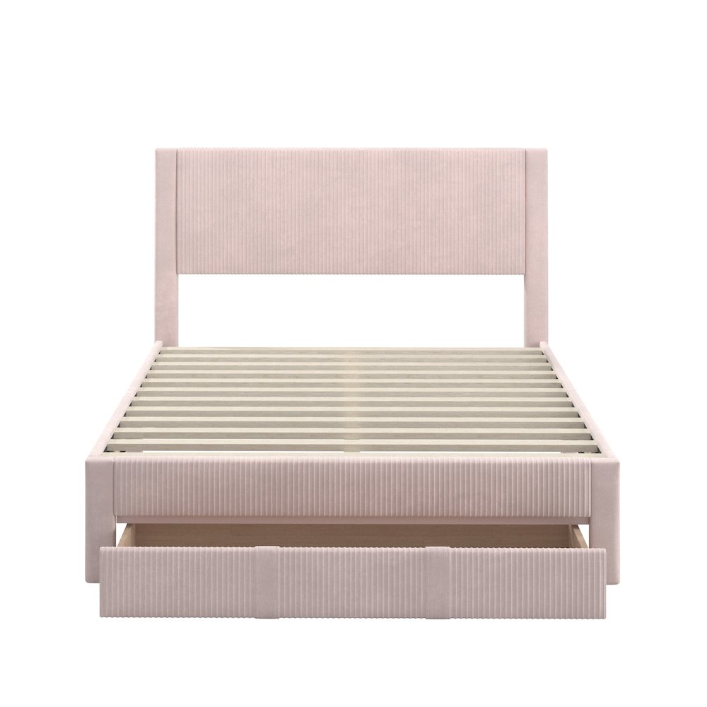 Light Pink Pleated Velvet Storage Queen Bed