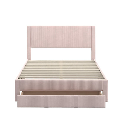 Light Pink Pleated Velvet Storage Queen Bed