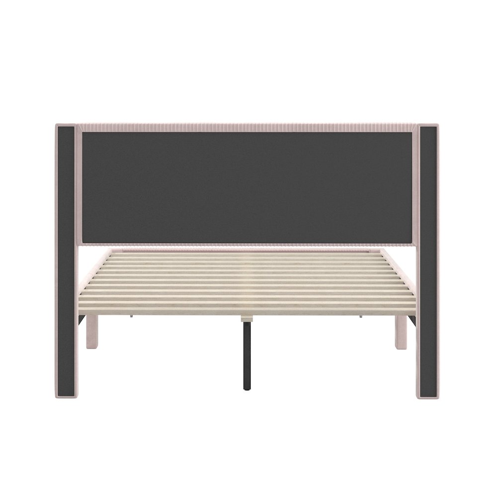 Light Pink Pleated Velvet Storage Queen Bed