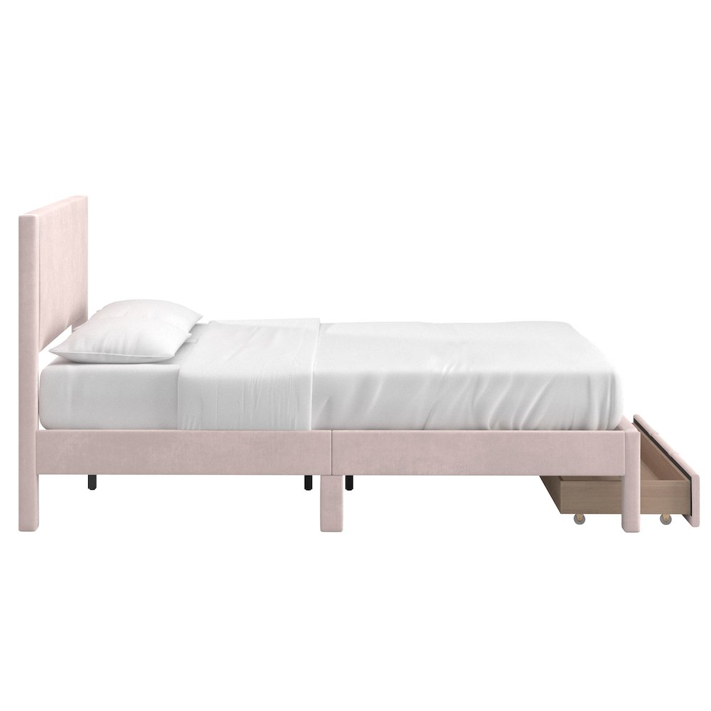Light Pink Pleated Velvet Storage Queen Bed