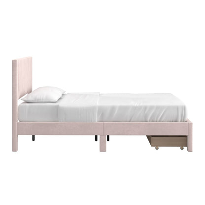 Light Pink Pleated Velvet Storage Queen Bed