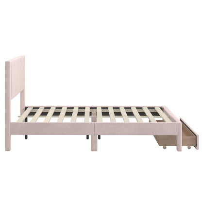 Light Pink Pleated Velvet Storage Queen Bed