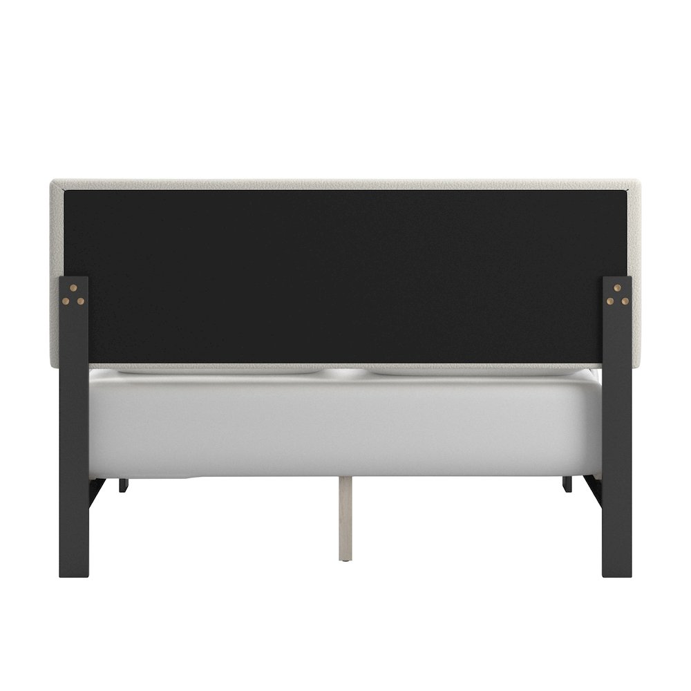 Black Finish Cream Boucle Queen Bed With LED Channel Headboard