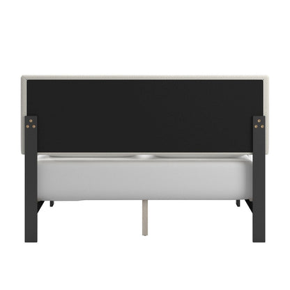 Black Finish Cream Boucle Queen Bed With LED Channel Headboard