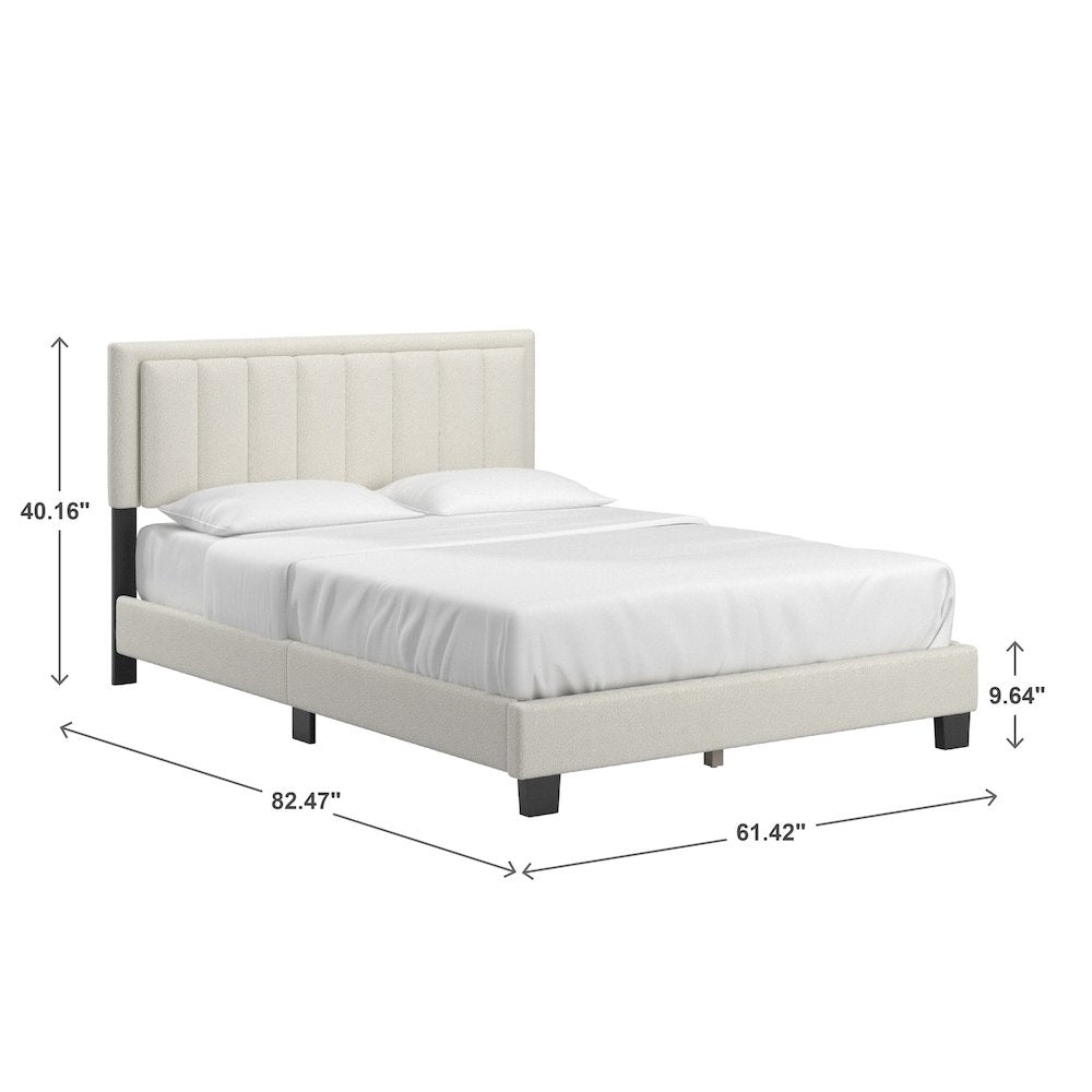 Black Finish Cream Boucle Queen Bed With LED Channel Headboard