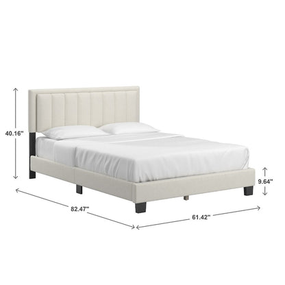 Black Finish Cream Boucle Queen Bed With LED Channel Headboard
