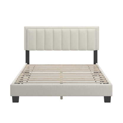 Black Finish Cream Boucle Queen Bed With LED Channel Headboard