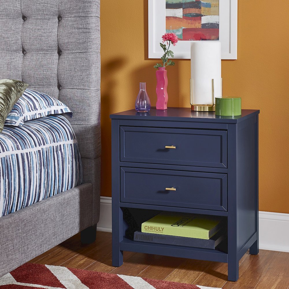 Twilight Blue Finish 2-Drawer Nightstand