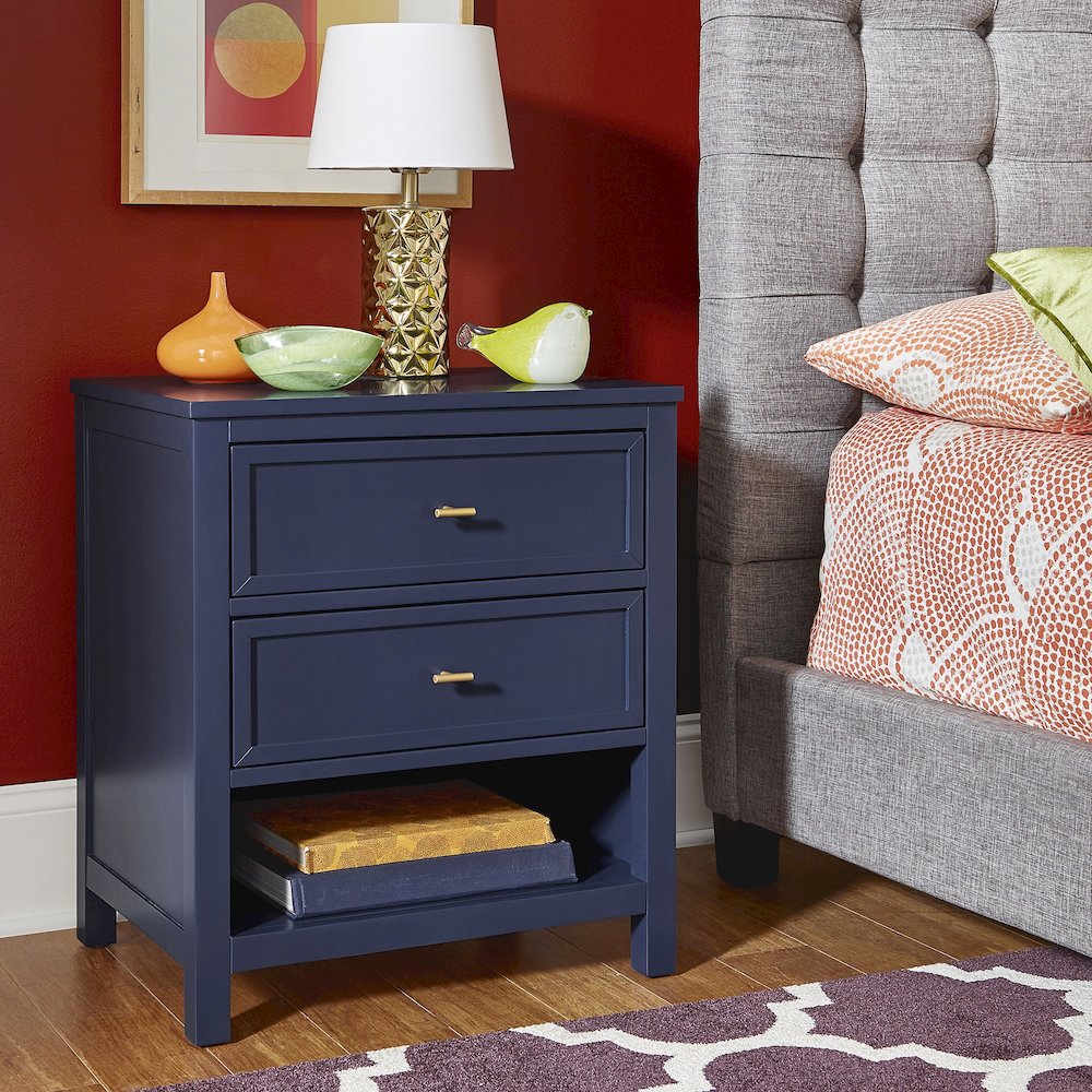 Twilight Blue Finish 2-Drawer Nightstand