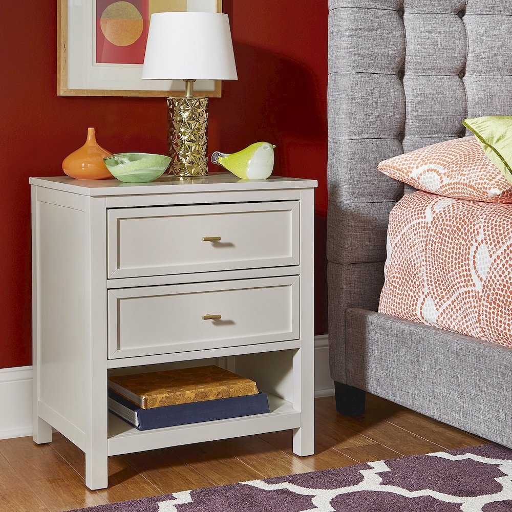Bleached White Finish 2-Drawer Nightstand